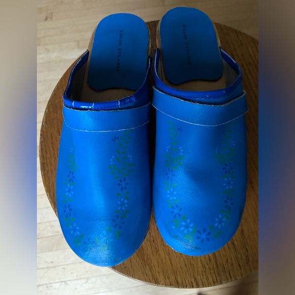Bright Blue Colin Stuart Leather Clogs with Floral Detail - Picture 6 of 13